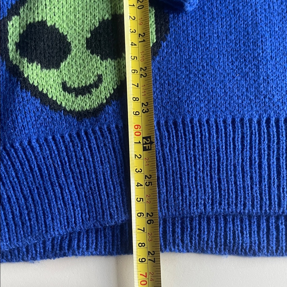 Forever 21 Men’s Blue Knit Crewneck Sweater w Green Alien Print - Picture 10 of 11